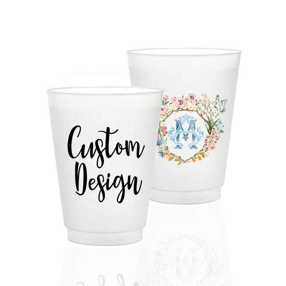 Custom Logo Reusable Wedding Party 16oz Frosted Plastic Cups